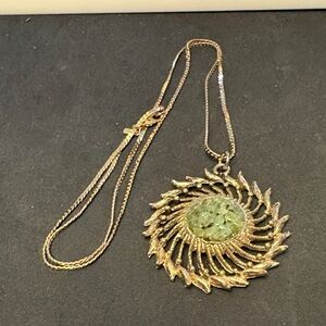 Elegant Monet Chain and Green Jade Chip Pendant